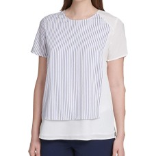 DKNY Striped & Solid Crewneck Top