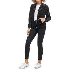 Dkny Velvet Zippered Jacket  (Black, Medium)