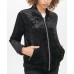  Velvet Zippered Jacket  (Black, Medium)