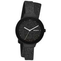DKNY Women’s Astoria Black Glitter Leather Wrap Strap Watch 38mm