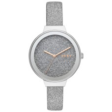 DKNY Women’s Astoria Silver Glitter Leather Strap Watch 38mm