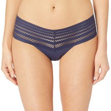 DKNY Women’s Classic Cotton Wide Lace Trim Thong Panty (Navy Ink)