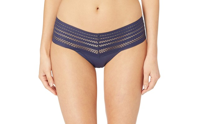  Women’s Classic Cotton Wide Lace Trim Thong Panty (Navy Ink), Navy, Medium