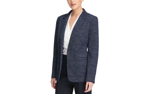  Women’s Knit One Button Blazer (Navy, 6)