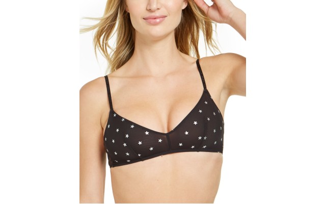  Women’s Lightweight Mesh Bralette, Wirefree, Black Stars, Small