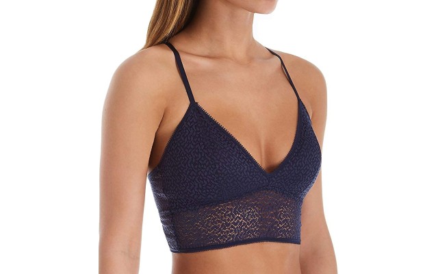  Women’s Modern Lace Racerback Bralette Bra, Foam Lined Cups (Navy Ink, Medium)