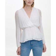 DKNY Women’s  Pleated V-Neck Wrap Blouse
