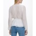  Women’s  Pleated V-Neck Wrap Blouse, White, Small