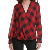 DKNY Women’s Printed Wrap Top (Red, Small)
