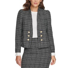 Dkny Women’s Six-button Plaid Blazer (Black-White, 6)