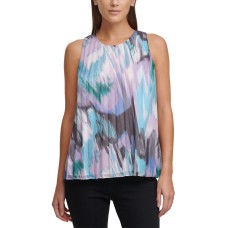 DKNY Women’s Sleeveless Pleated Chiffon Top (Purple, Small)