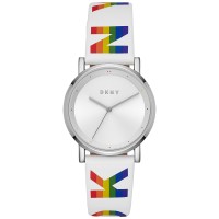 DKNY Women’s Soho White Logo Polyurethane Strap Watch White, NY2821