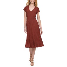 DKNY Women's Textured Midi V-Neck Knit Dress