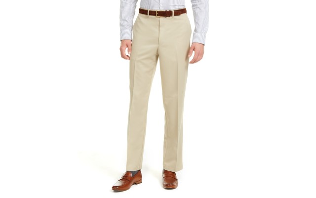  Men Classic-Fit Performance Solid Classic Dress Pants, Beige, 38X32
