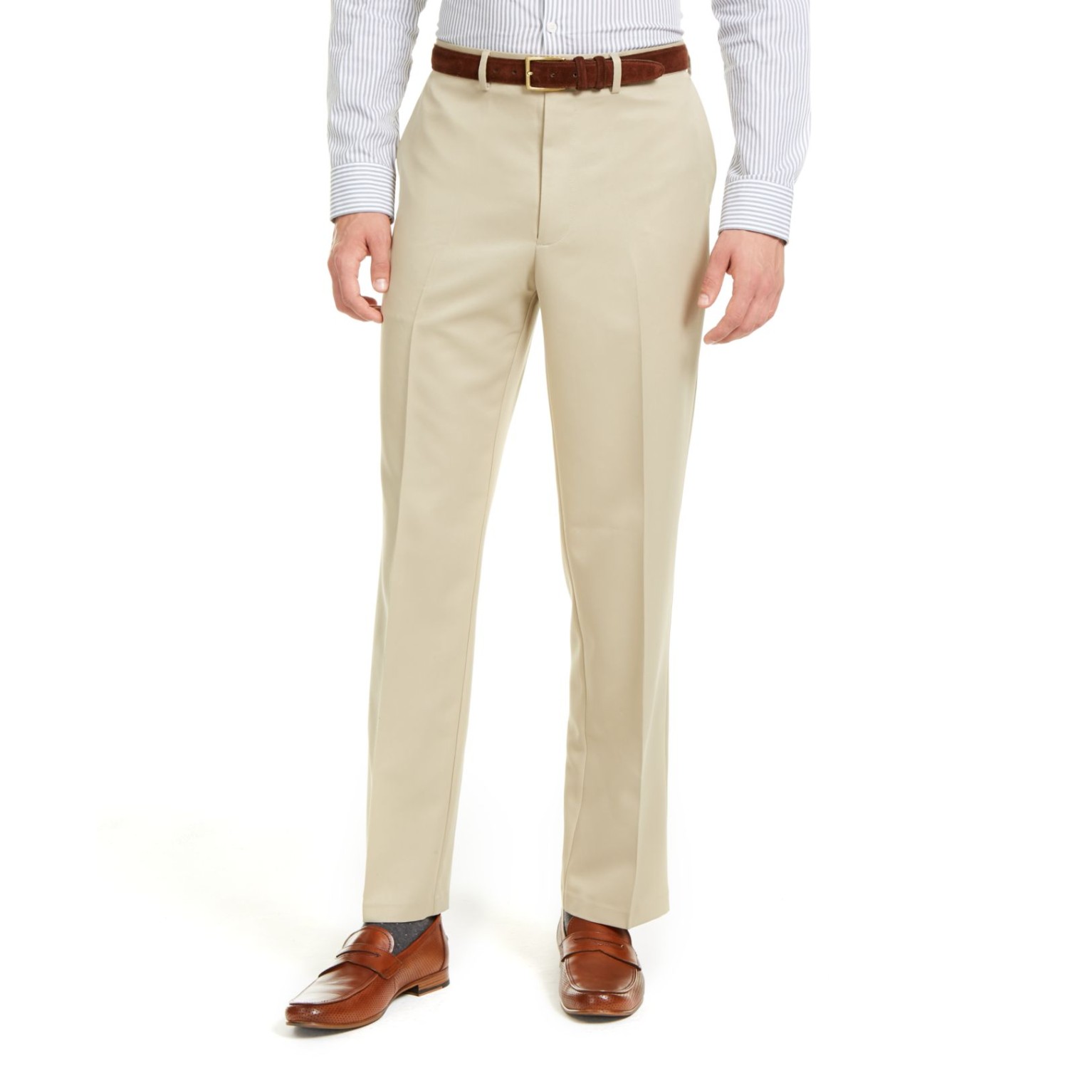 Solid Classic Dress Pants, Beige, 40X30