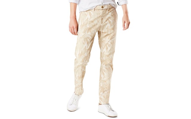  Men Slim-Fit Smart 360 Flex Stretch Cropped Leaf Printed Chinos, Natural, 34X34
