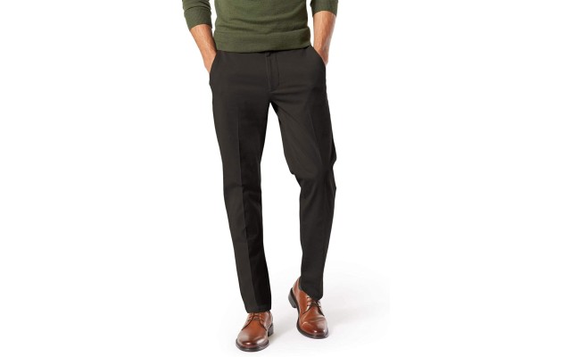  Men’s Big & Tall Workday Tapered Fit Smart 360 Flex Stretch Khakis, Black, 46x32