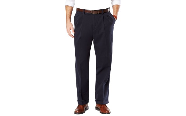  Men’s Relaxed Fit Easy Comfort Pants Pleated, Navy, 38W x 30L