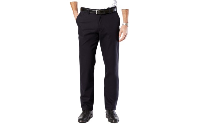  Mens’ Signature Lux Cotton Straight Fit Stretch Khaki Pants, Navy, 34X30