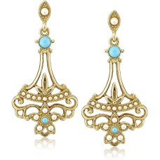 Downton Abbey Boxed Gold-Tone Simulated Pearl And Imitation Drop Earrings(Turquoise)