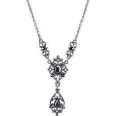 Downton Abbey Women’s Silver-Tone Hematite Color Filigree Drop Necklace