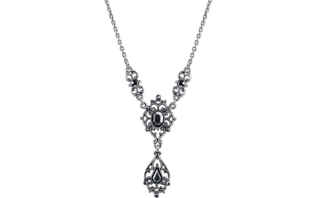  Women’s Silver-Tone Hematite Color Filigree Drop Necklace