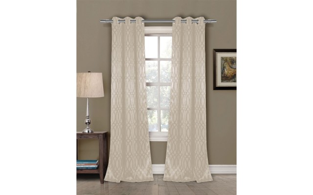  Tayla Tonal Geometric Print Blackout Curtain Set (Beige, 36×84)