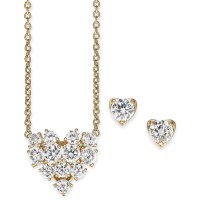 Eliot Danori Crystal Heart Pendant Necklace & Stud Earrings Set (Silver)