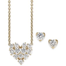 Eliot Danori Crystal Heart Pendant Necklace & Stud Earrings Set (Silver)