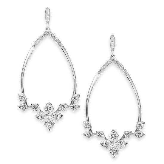  Danori Crystal Front-Facing Drop Hoop Earrings (Silver)