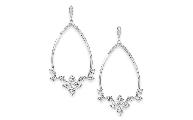 Danori Crystal Front-Facing Drop Hoop Earrings (Silver)