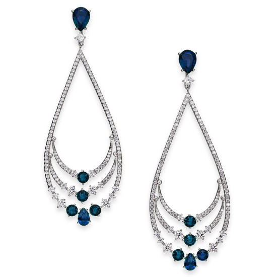  Danori Crystal & Stone Layered Drop Earrings (Silver)