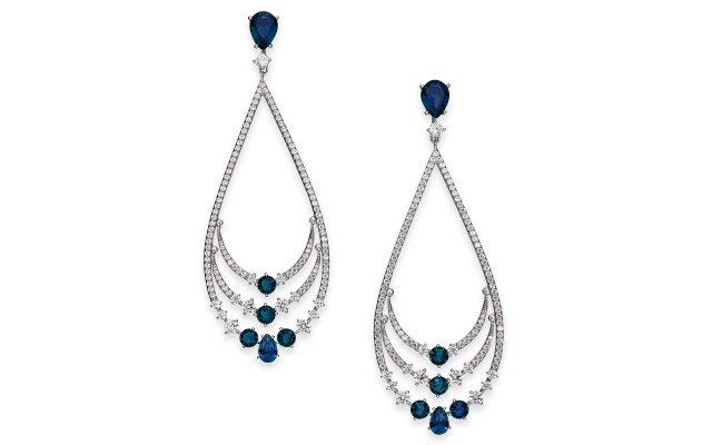  Danori Crystal & Stone Layered Drop Earrings (Silver)