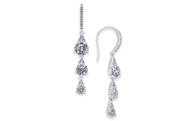  Danori Silver-Tone Cubic Zirconia Triple Drop Earrings