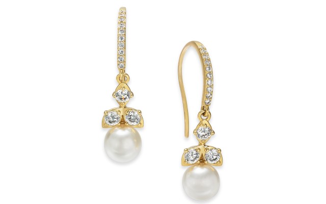  Gold-Tone Crystal & Imitation Pearl Layla Drop Hook Earrings – Gold