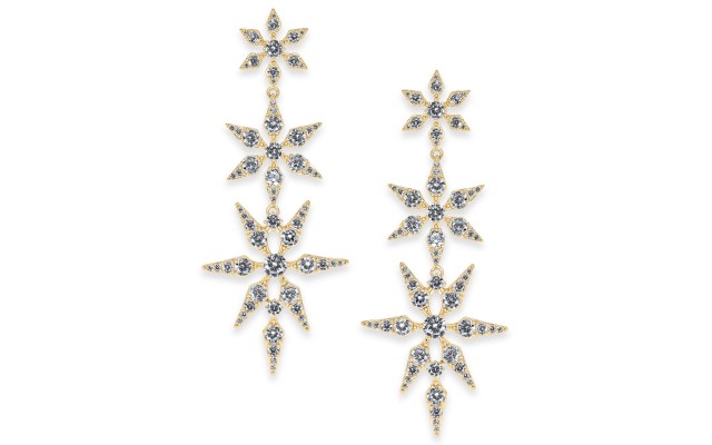  Gold-Tone Cubic Zirconia Triple Star Drop Earrings