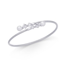 Eliot Danori Imitation Pearl & Cubic Zirconia Bypass Bracelet (Silver)