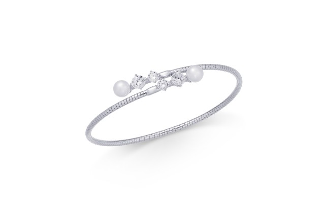  Imitation Pearl & Cubic Zirconia Bypass Bracelet (Silver)