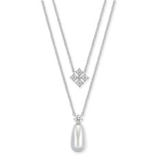 Eliot Danori Imitation Pearl & Cubic Zirconia Layered Pendant Necklace (Silver)