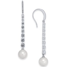 Eliot Danori Imitation Pearl & Cubic Zirconia Linear Drop Earrings (Silver)