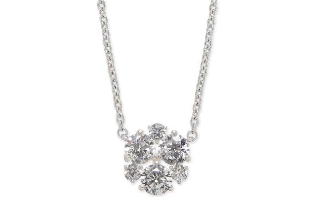  Silver-Tone Crystal Cluster Pendant Necklace,16″ + 1″ Extender
