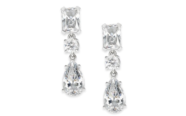  Silver-Tone Crystal Drop Earrings (Silver)