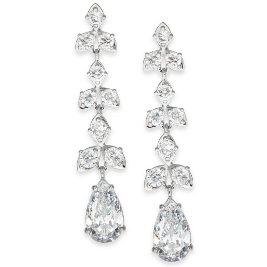  Silver-Tone Crystal Linear Drop Earrings (Silver)