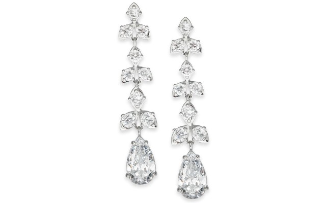  Silver-Tone Crystal Linear Drop Earrings (Silver)