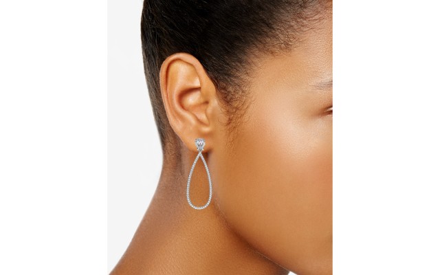  Silver-Tone Crystal Pear-Shaped Clip-On Drop Earrings