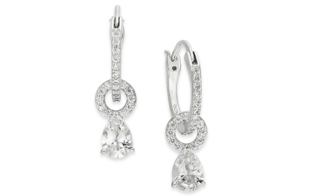  Silver-Tone Cubic Zirconia Layla E-z Lock Hoop Drop Earrings – Silver