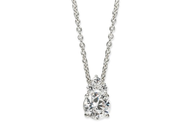  Silver-Tone Cubic Zirconia Pendant Necklace, 16″ + 1″ Extender