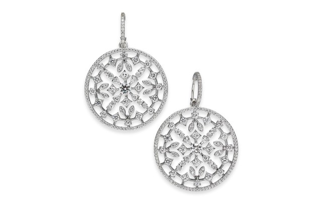  Silver-Tone Pave Medallion Drop Hoop Earrings