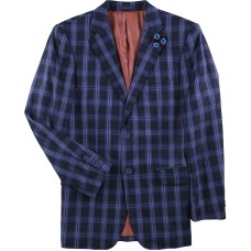 English Laundry Mens Plaid Two Button Blazer Jacket (Blue, 40R)