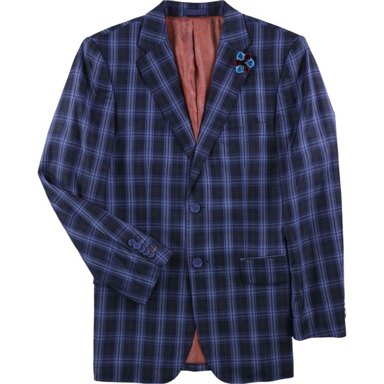  Mens Plaid Two Button Blazer Jacket (Blue, 40R)